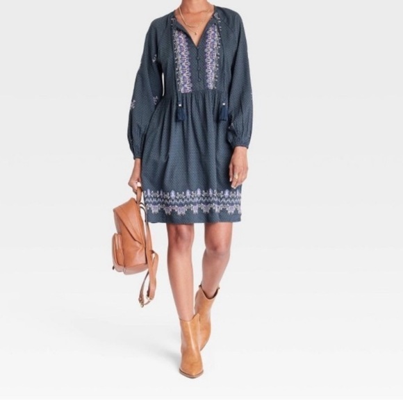 Women's Balloon Long Sleeve Embroidered Dress Knox Rose   Size S - Picture 1 of 9